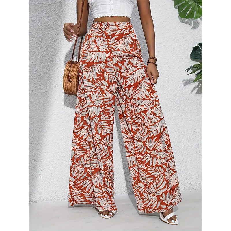 Palazzo Pants For Women Casual High Waist Printed Wide Leg Pant Trendy Boho Trousers Fashion Beach Outfits