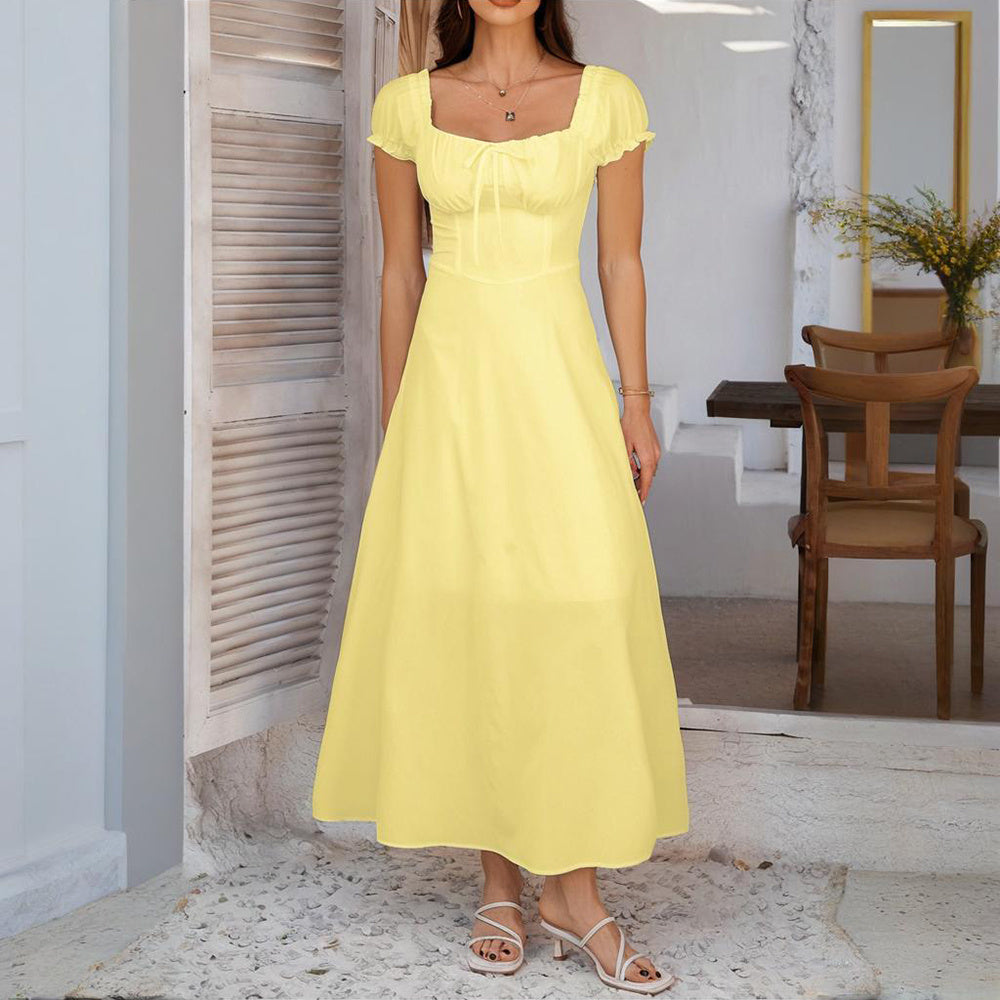 Women's Bohemian Backless Maxi Dress Flowy Ruffled Beach Dress With Adjustable Belt Summer Vacation Boho Dress For Casual Outings