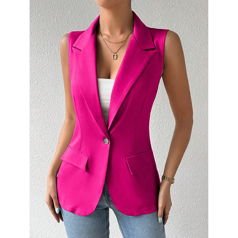 Women's Sleeveless Vest Blazer Casual Open Front Work Office Tops Jacket