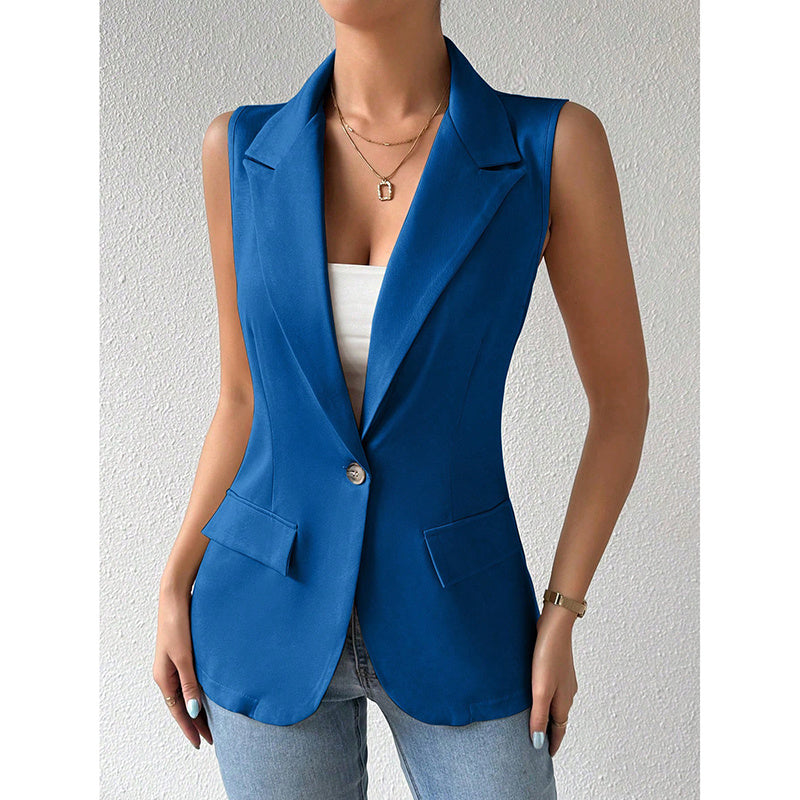 Women's Sleeveless Vest Blazer Casual Open Front Work Office Tops Jacket