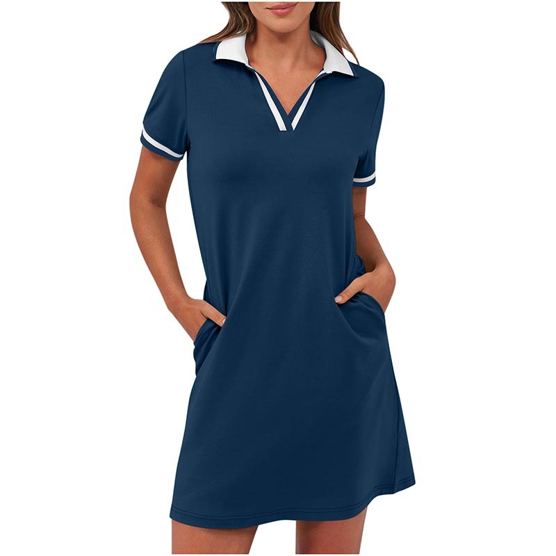 Women's Polo Dress Short Sleeve V Neck Casual Summer Mini Shirt Dress With Pockets