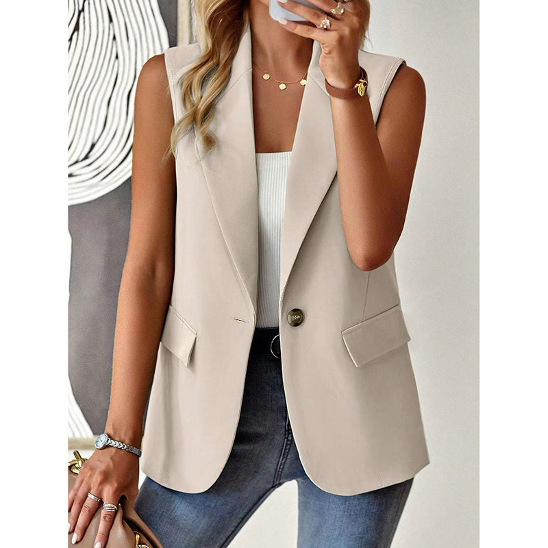 Women's Sleeveless Vest Blazer Casual Open Front Work Office Tops Jacket
