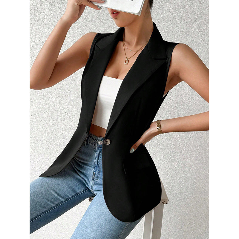 Women's Sleeveless Vest Blazer Casual Open Front Work Office Tops Jacket