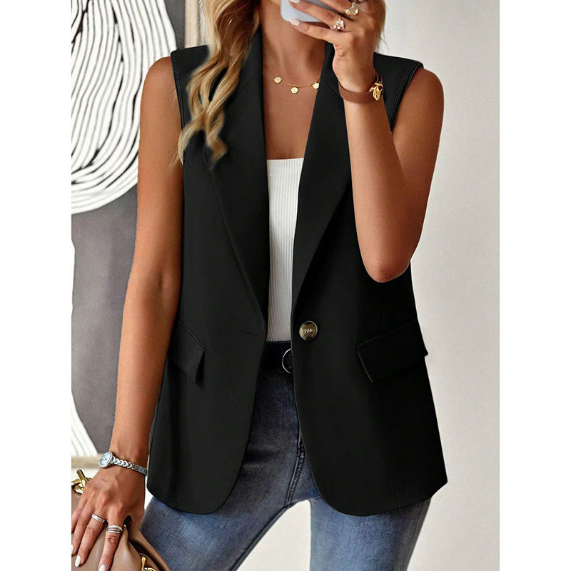 Women's Sleeveless Vest Blazer Casual Open Front Work Office Tops Jacket