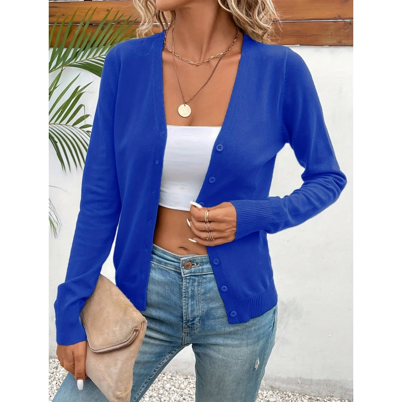 Women's Long Sleeve V-Neck Button Down Cardigan Knit Shrugs Sweater