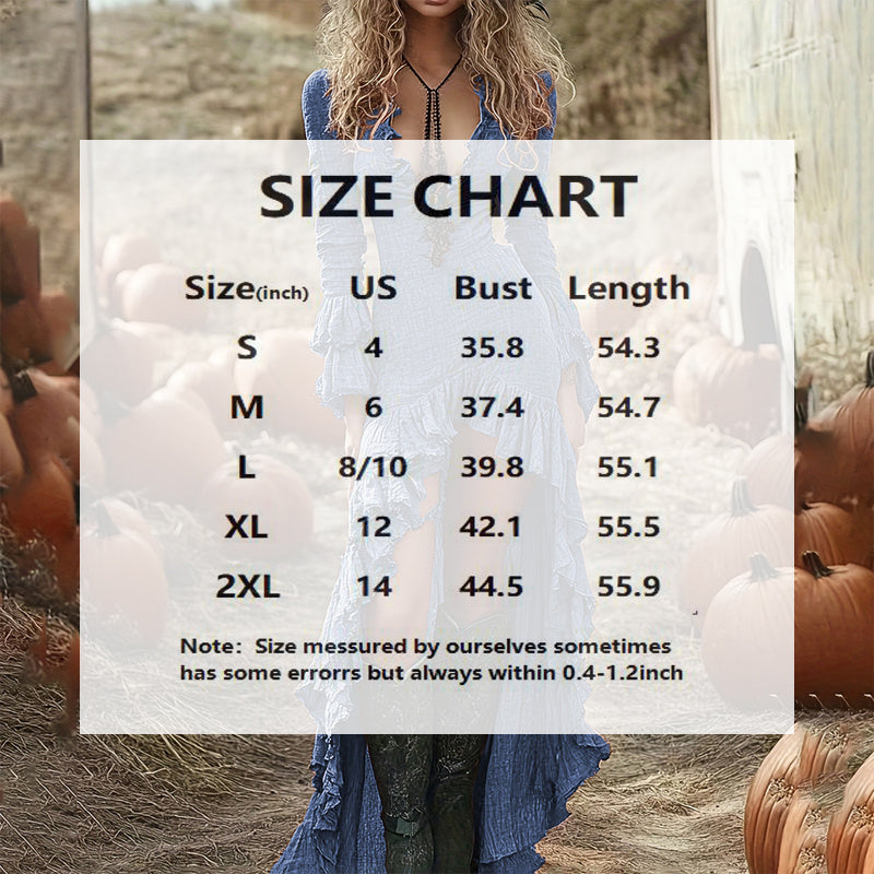 Women's Solid Color Deep V-Neck Long Sleeve Dress With Ruffled Hem & Asymmetrical Hemline Spring&Summer Vacation Dress
