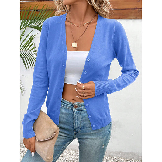 Women's Long Sleeve V-Neck Button Down Cardigan Knit Shrugs Sweater
