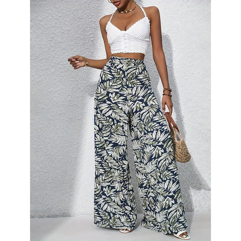 Palazzo Pants For Women Casual High Waist Printed Wide Leg Pant Trendy Boho Trousers Fashion Beach Outfits