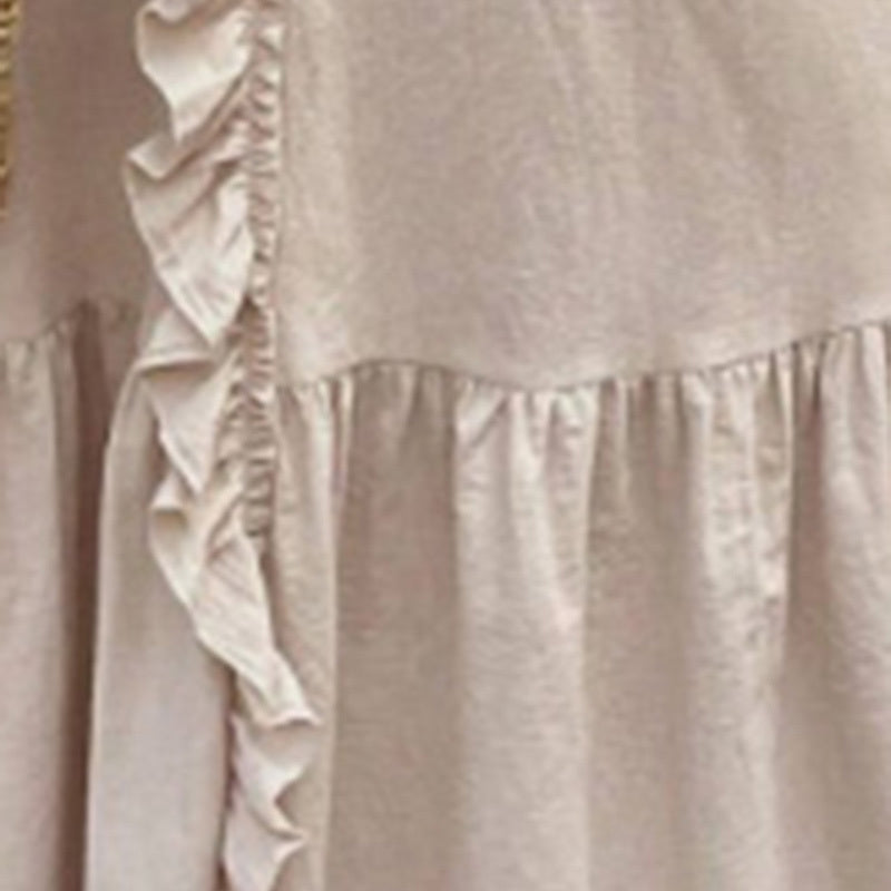 Women's Elegant Casual Summer Dress - V-Neck Sleeveless Ruffled Vacation Long Dress With Pleated Hem