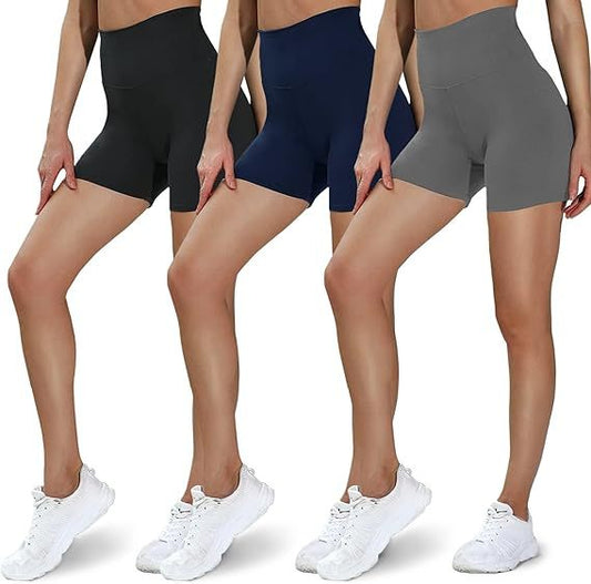Leggings - 3 Points High Waist, 3 Pairs Of Black, Zhangqing, Dark Gray