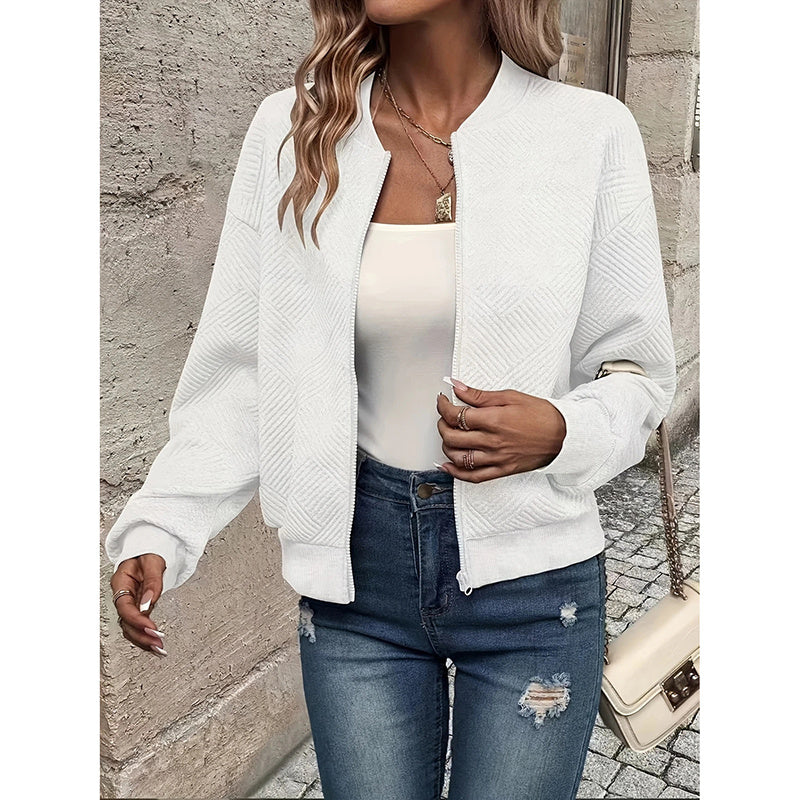 Womens Bomber Jacket Coat Casual Textured Stand Collar Zip Up Fall Fashion Jackets Outfits