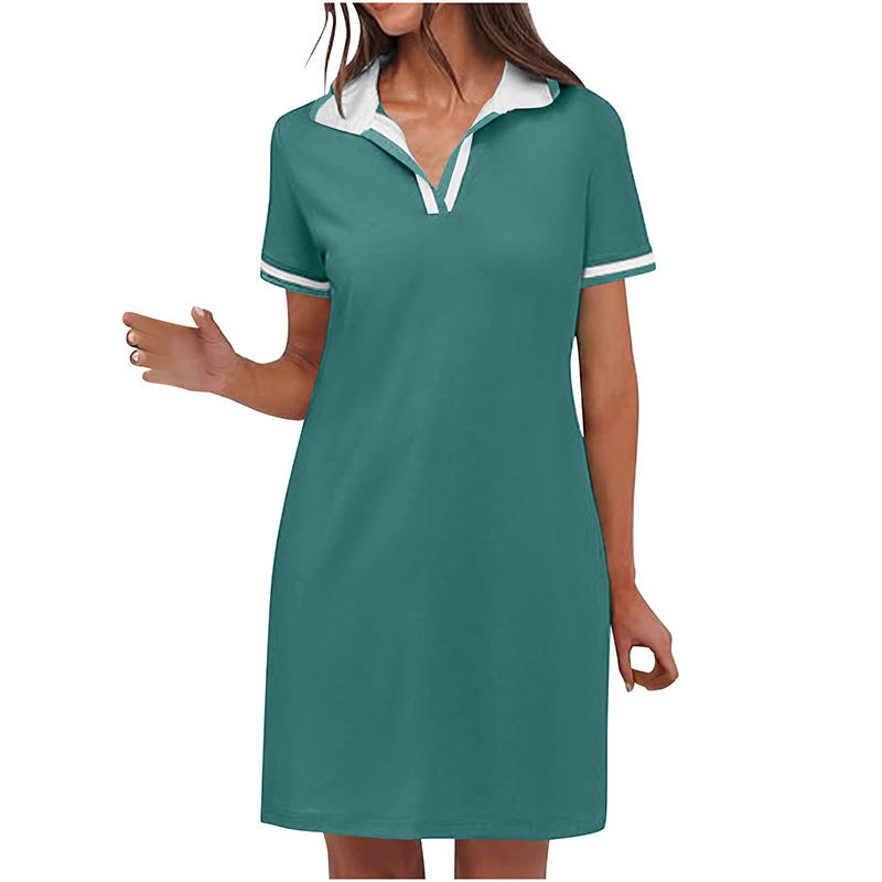 Women's Polo Dress Short Sleeve V Neck Casual Summer Mini Shirt Dress With Pockets