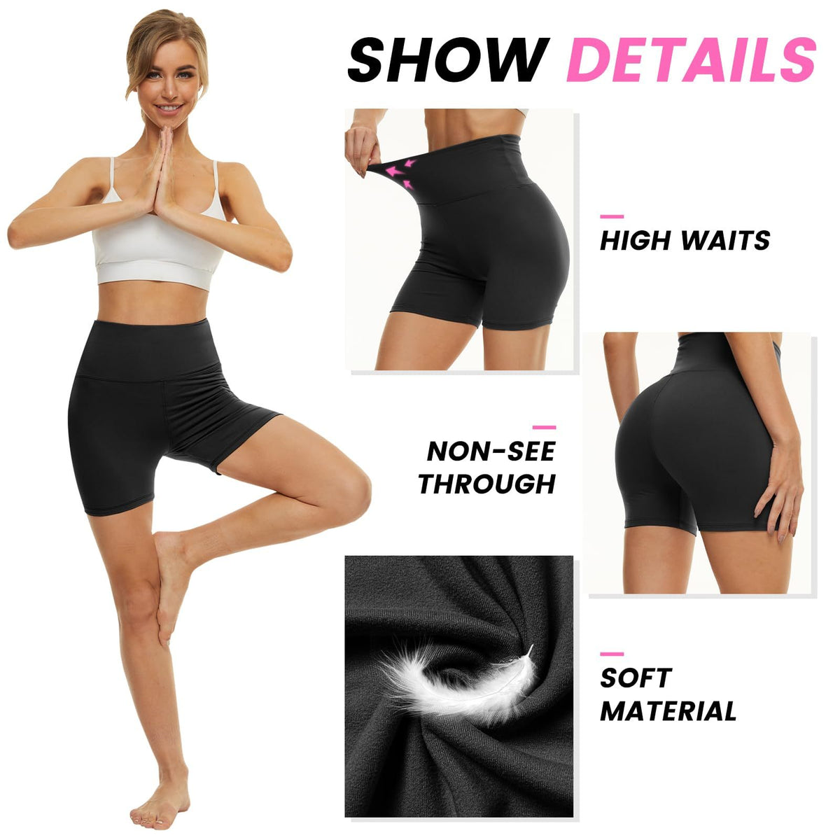 Leggings - 3 Points High Waist, 3 Black Medium Bean Paste, Light Blue