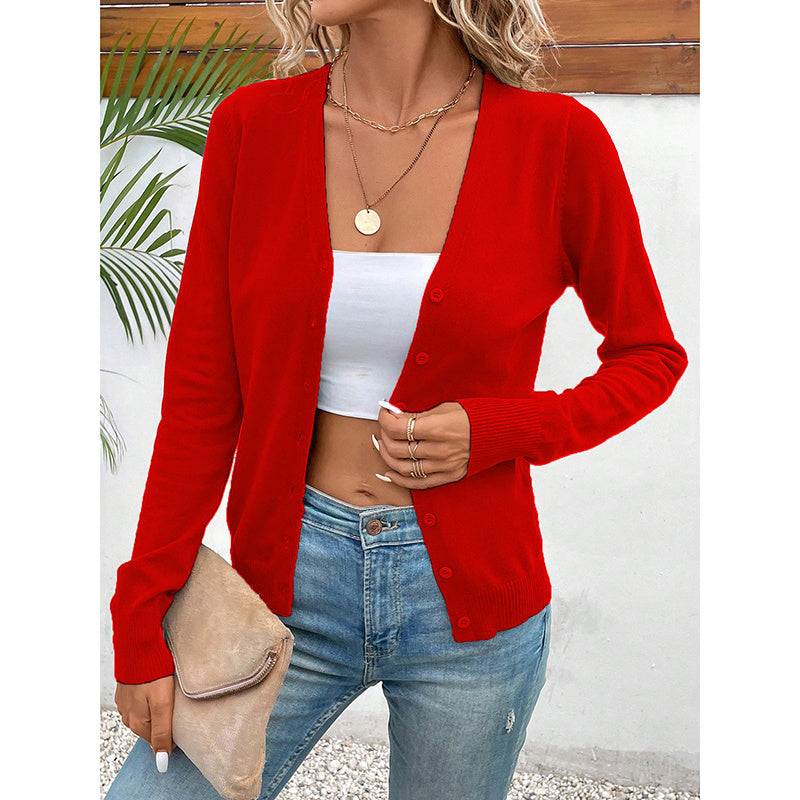 Women's Long Sleeve V-Neck Button Down Cardigan Knit Shrugs Sweater
