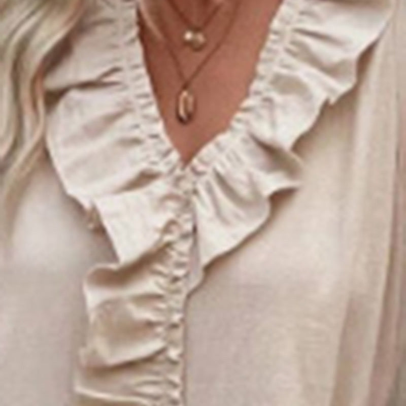Women's Elegant Casual Summer Dress - V-Neck Sleeveless Ruffled Vacation Long Dress With Pleated Hem