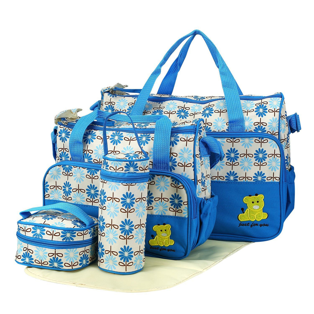 5PCS Per Set Baby Nappy Diaper Bags Set Mummy Diaper Shoulder Bags WithNappy Changing Pad Insulated Pockets Travel Tote Bags For Mom Dad