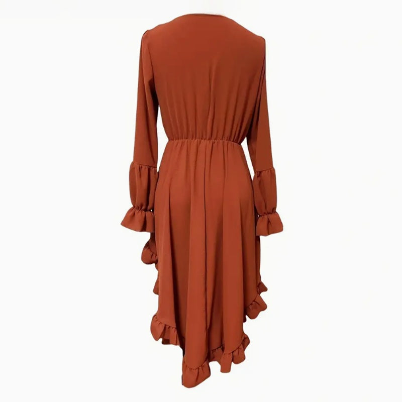 Womens Sexy Deep V Neck Western Cowgirl Dress Casual Long Sleeve Ruffle Irregular Hem Vintage Country Concert Dresses , No Belt Included