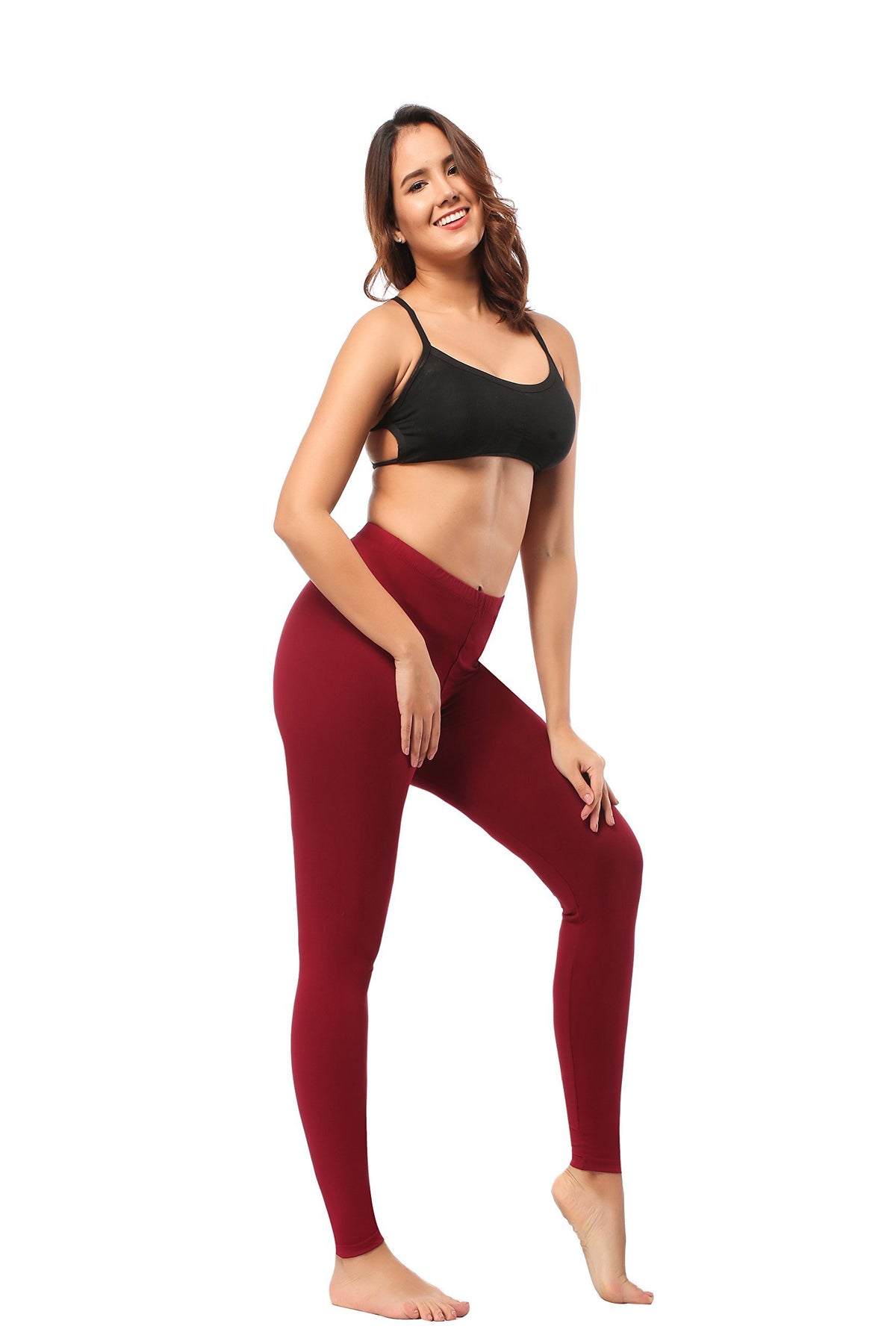 Leggings - Cropped Low-rise Solid Burgundy