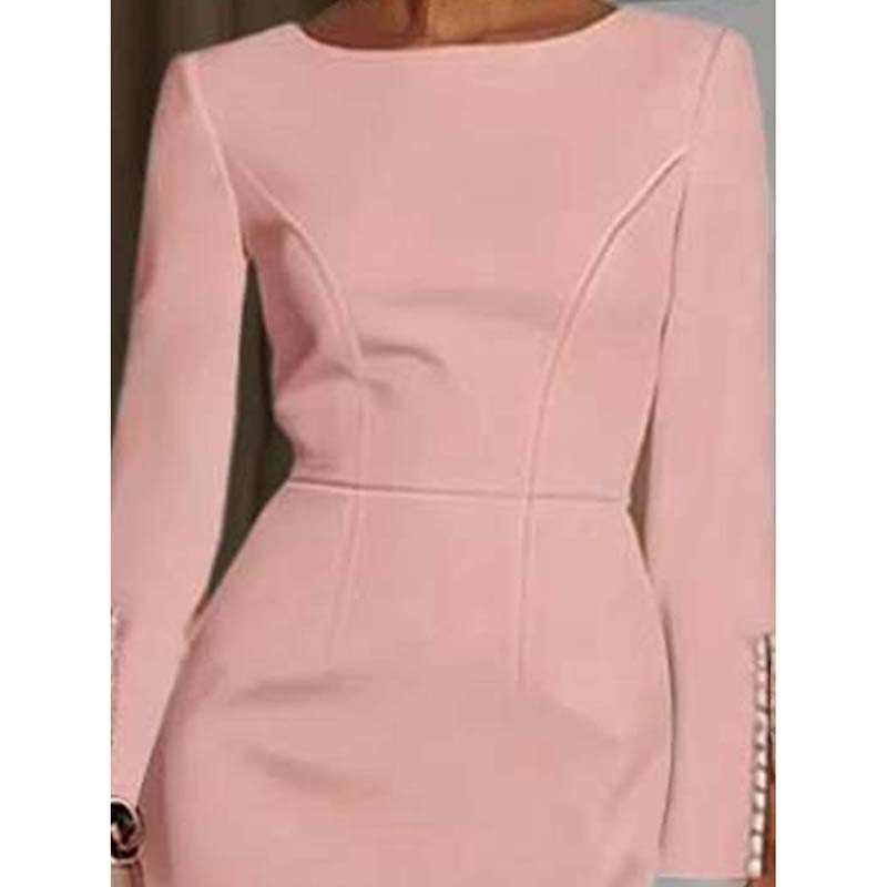 Women's Elegant Pearl Accent Bodycon Midi Dress With Sleeve Split & Back Zipper, Formal Cocktail Party Club Dress