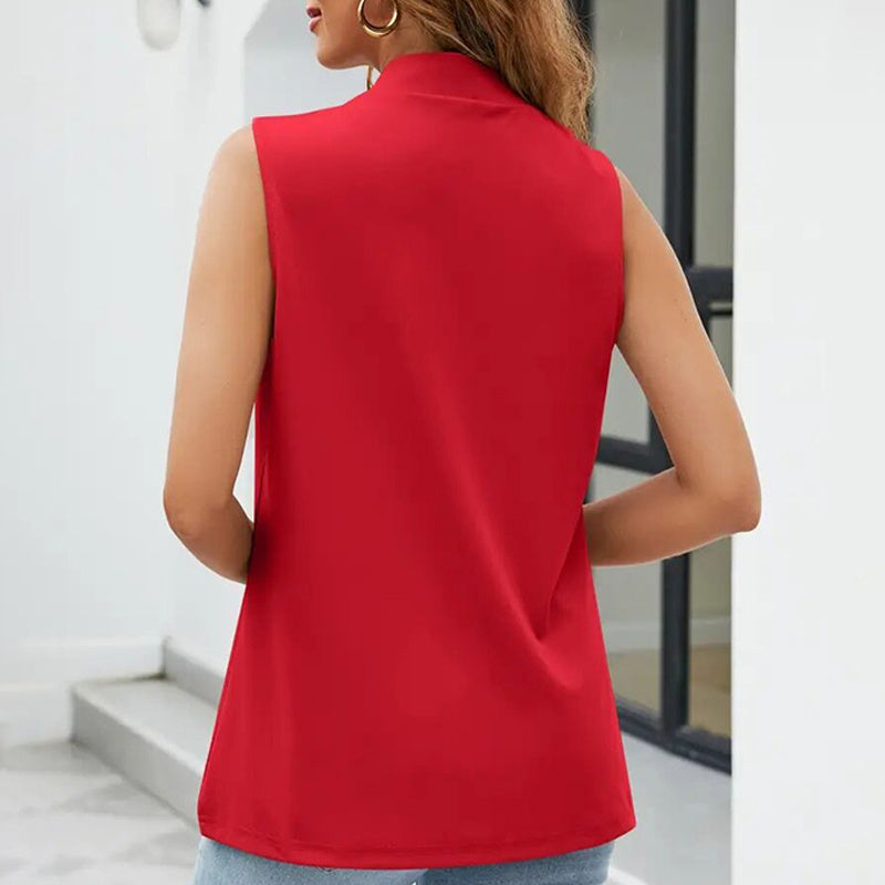Women's Elegant Solid Sleeveless Vest Cardigan - Stand Collar Summer Outerwear