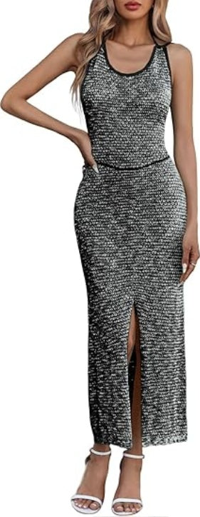 Saodimallsu Womens Backless Midi Dress Summer Beach Bodycon Halter Sleeveless Sexy Slit Cover Up Dresses
