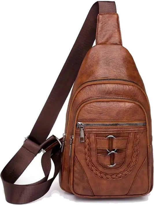 Men's And Women's Retro Leather Crossbody Bag Chest Bag