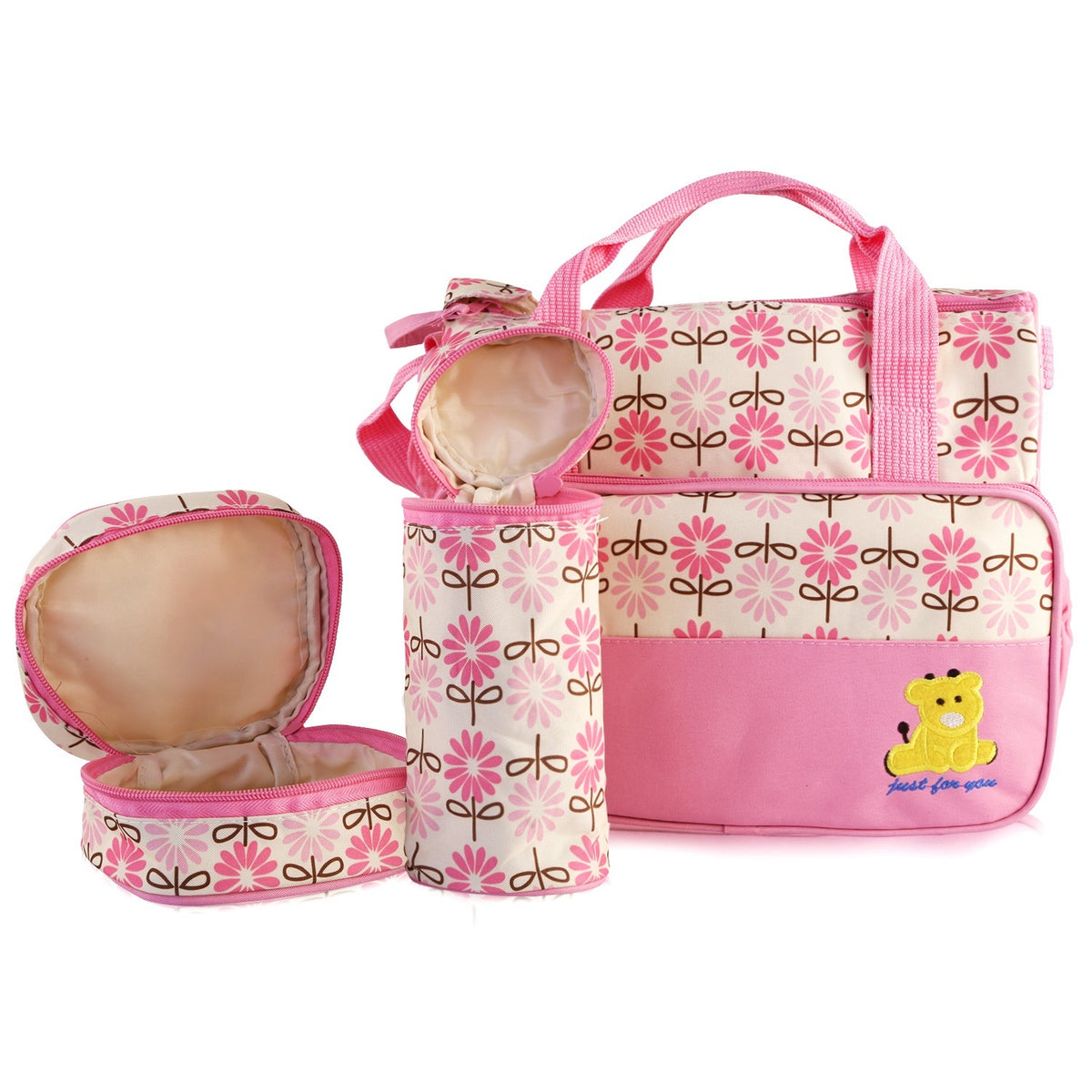 5PCS Per Set Baby Nappy Diaper Bags Set Mummy Diaper Shoulder Bags WithNappy Changing Pad Insulated Pockets Travel Tote Bags For Mom Dad