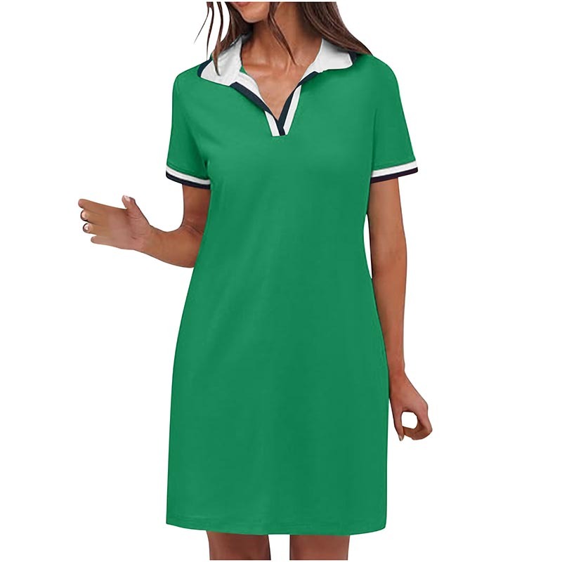 Women's Polo Dress Short Sleeve V Neck Casual Summer Mini Shirt Dress With Pockets