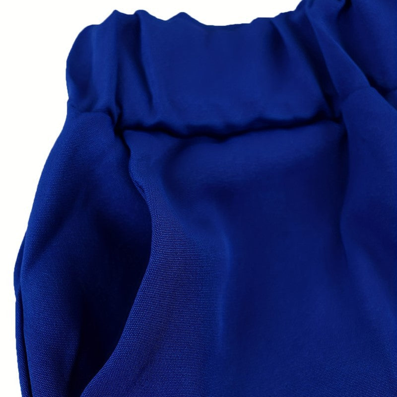 Women's Solid Color Suit Set - Striped Pocket Long Sleeve Blazer & Elastic Waist Trousers Professional Two-Piece Outfit