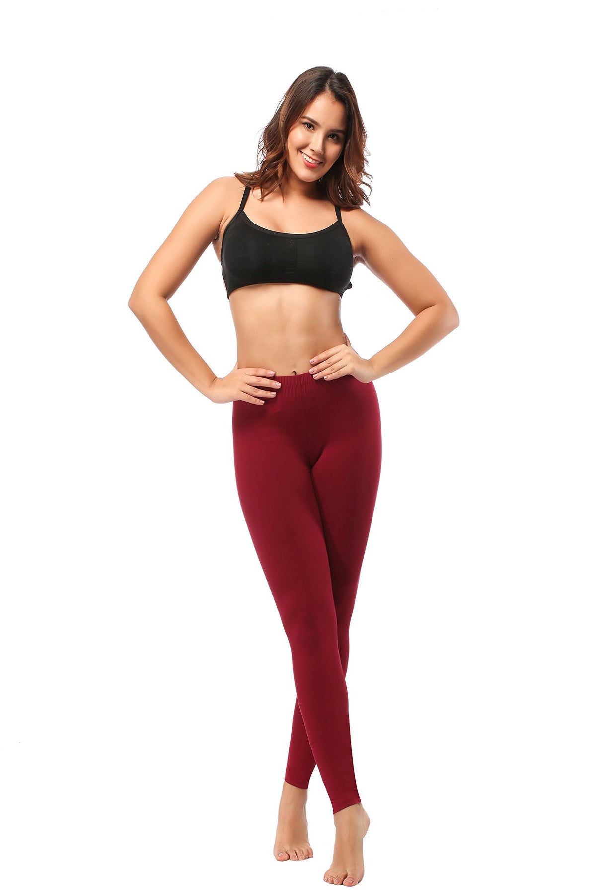 Leggings - Cropped Low-rise Solid Burgundy