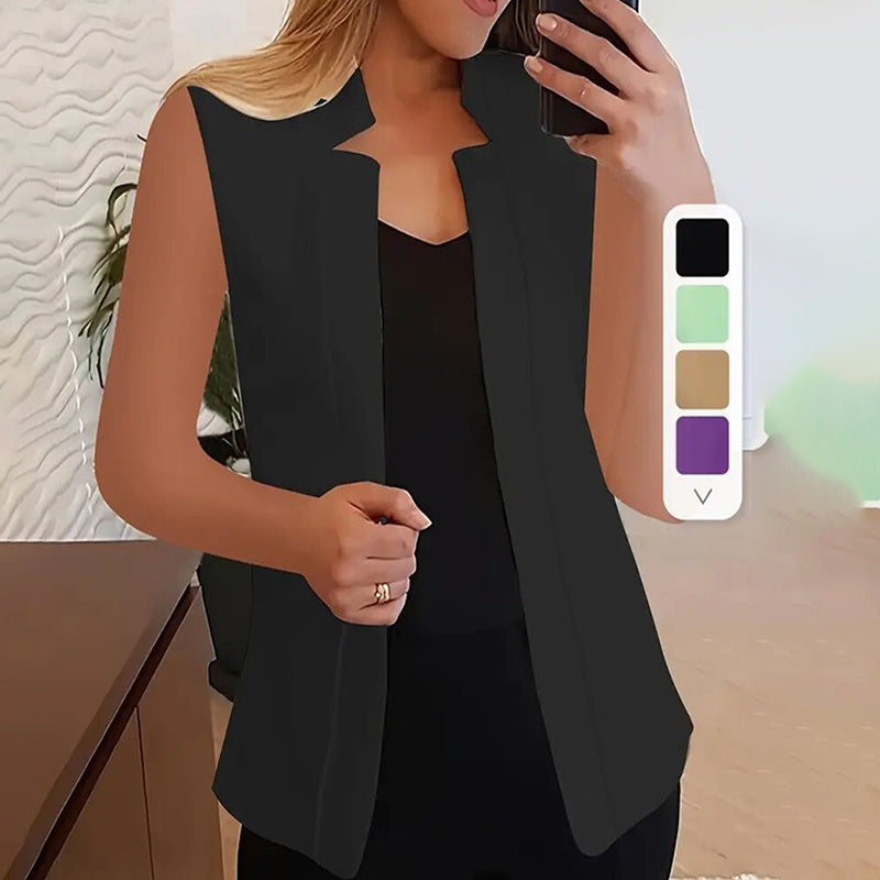 Women's Elegant Solid Sleeveless Vest Cardigan - Stand Collar Summer Outerwear