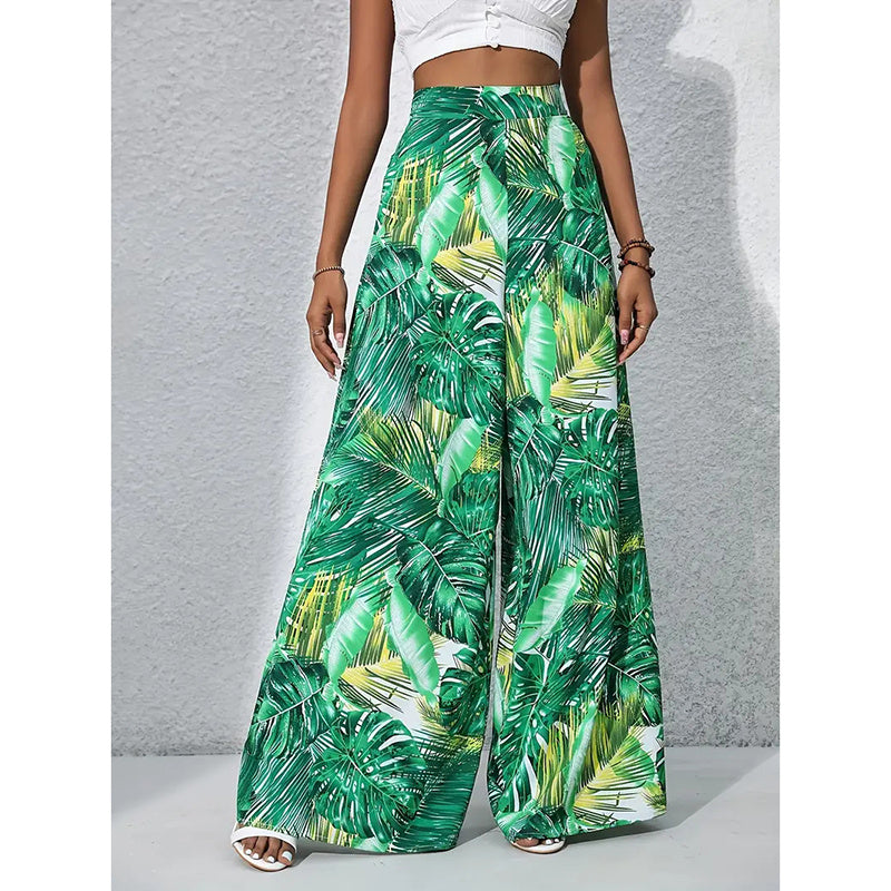 Palazzo Pants For Women Casual High Waist Printed Wide Leg Pant Trendy Boho Trousers Fashion Beach Outfits