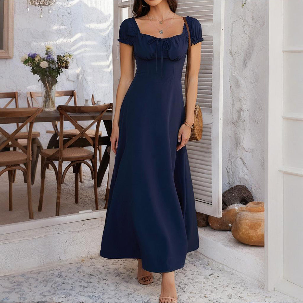 Women's Bohemian Backless Maxi Dress Flowy Ruffled Beach Dress With Adjustable Belt Summer Vacation Boho Dress For Casual Outings