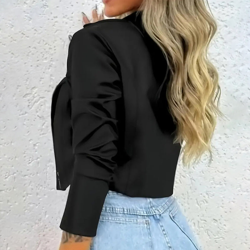 Women's Solid Color Notched Lapel Button-Down Short Blazer - Spring&Fall Fashion Jacket