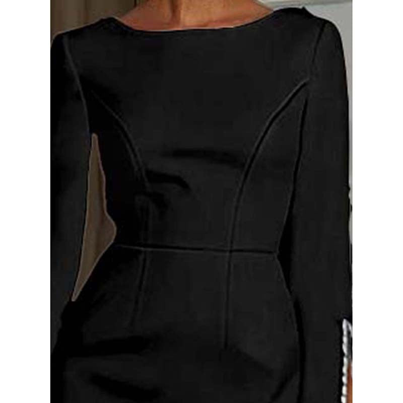 Women's Elegant Pearl Accent Bodycon Midi Dress With Sleeve Split & Back Zipper, Formal Cocktail Party Club Dress
