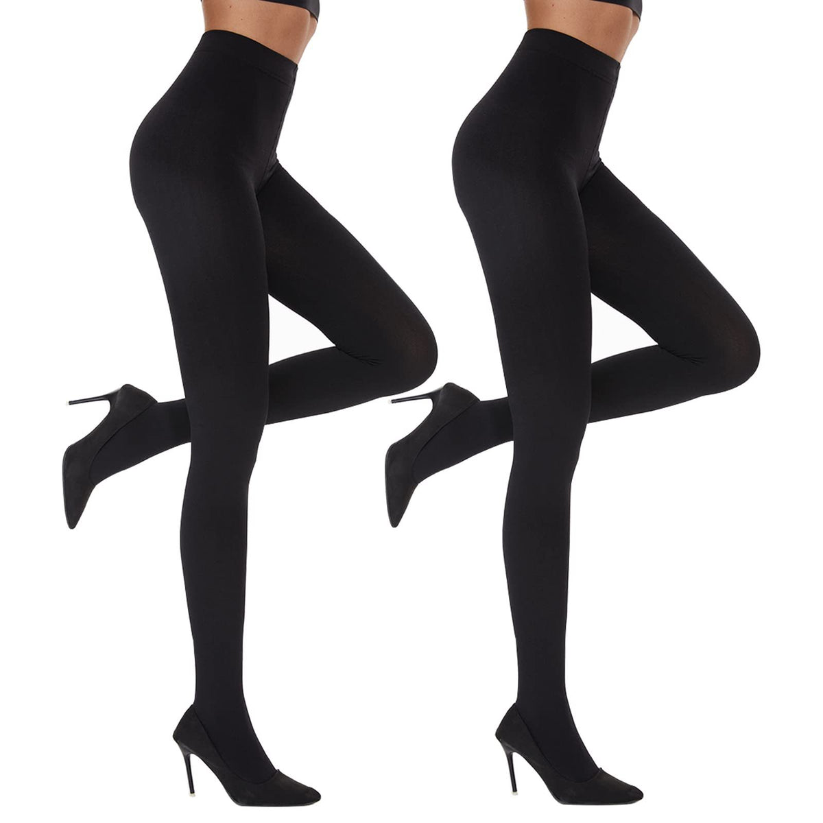 2 Pack Women's Fleece Lined Tights Winter Warm 100 Den Opaque High Wist Pantyhose