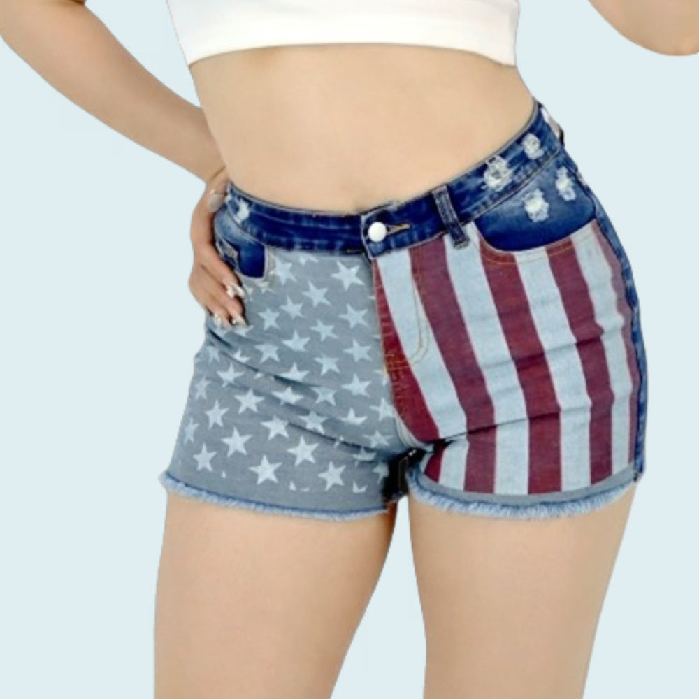 Women's Mid-Rise Patriotic Flare Jeans, Slim Fit Full-Length Jeans With An American Flag Print For 4th Of July, Stretch Denim For Holiday Events