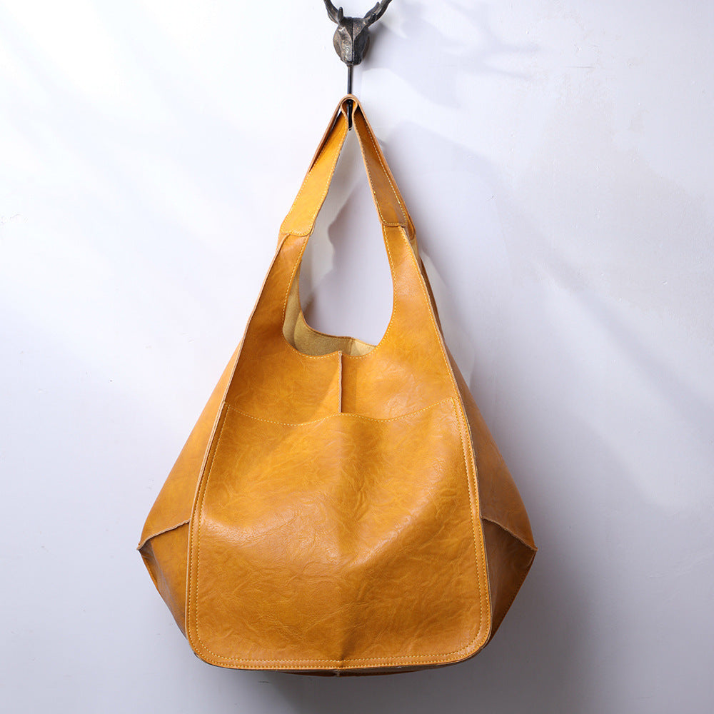 Retro PU Soft Pitot Bag - Large Capacity Single Shoulder Portable Simple Tote Women's Bag