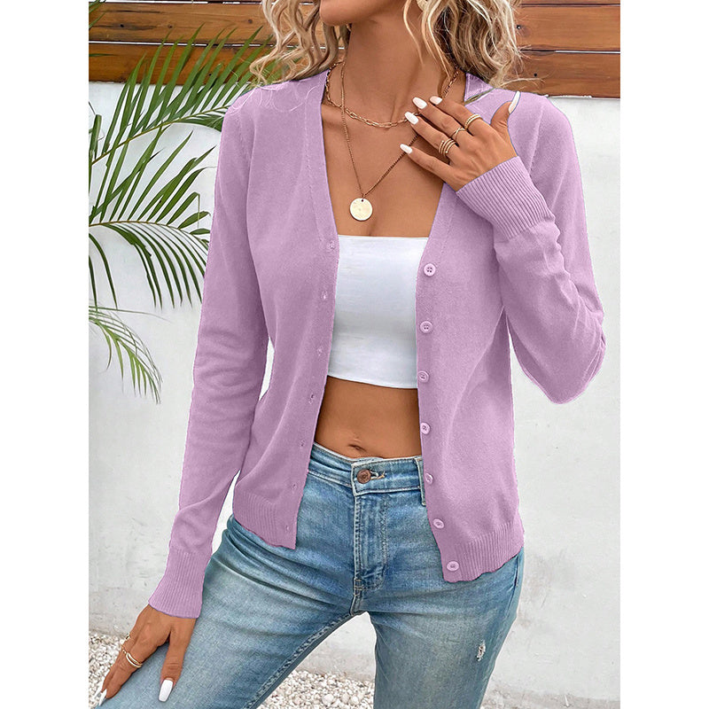 Women's Long Sleeve V-Neck Button Down Cardigan Knit Shrugs Sweater