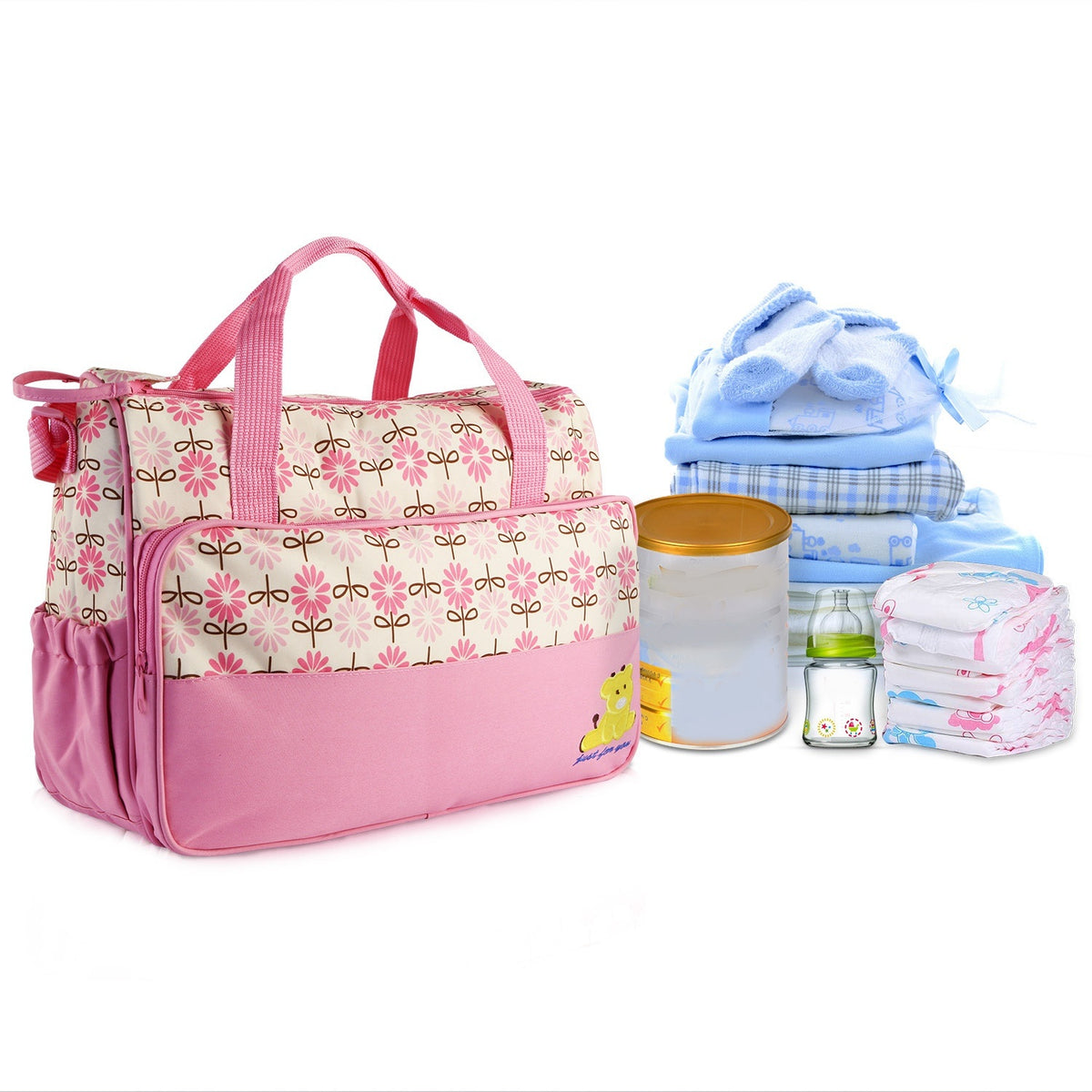 5PCS Per Set Baby Nappy Diaper Bags Set Mummy Diaper Shoulder Bags WithNappy Changing Pad Insulated Pockets Travel Tote Bags For Mom Dad