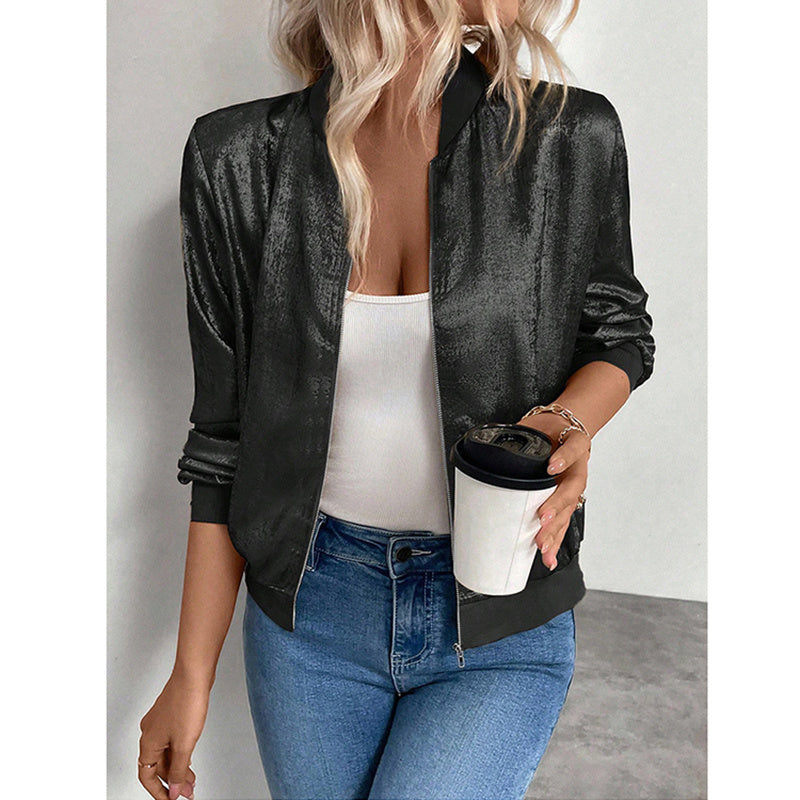 Women's Leopard Print Zip Up Lightweight Bomber Jacket Casual Long Sleeve Outerwear