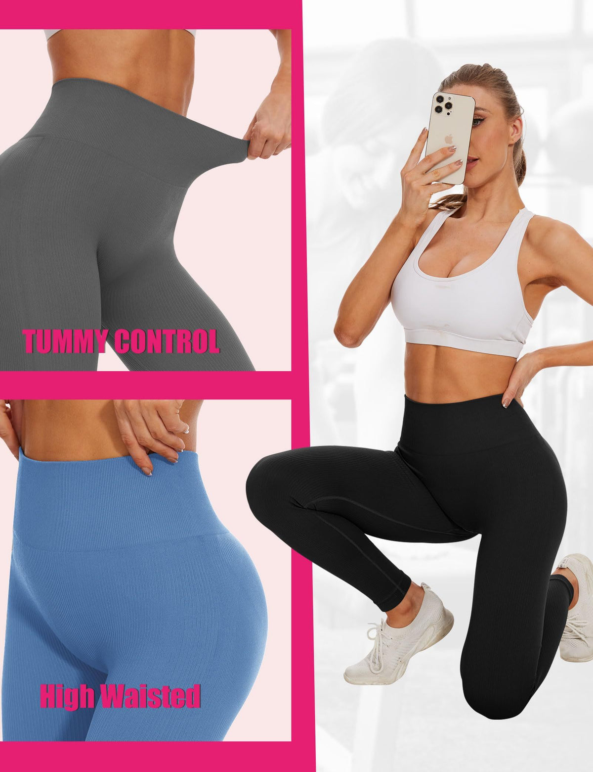 Leggings - Cropped High-rise Seamless Solid Color Light Blue