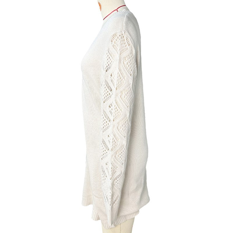 Elegant Women's Solid Color V-Neck Knit Dress - Long Sleeve Lace Cut-Out Design, Comfortable Dress For Spring&Fall