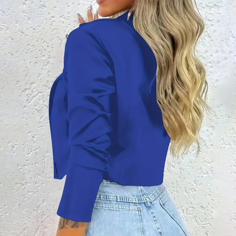 Women's Solid Color Notched Lapel Button-Down Short Blazer - Spring&Fall Fashion Jacket