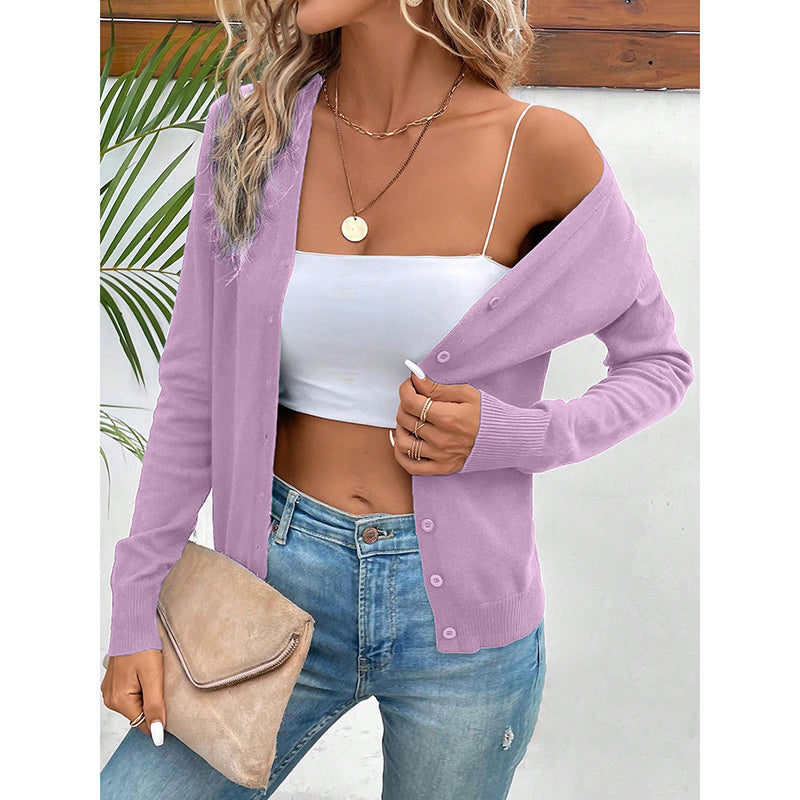 Women's Long Sleeve V-Neck Button Down Cardigan Knit Shrugs Sweater