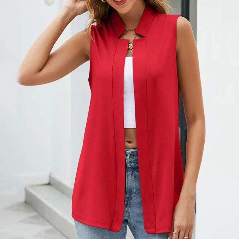 Women's Elegant Solid Sleeveless Vest Cardigan - Stand Collar Summer Outerwear