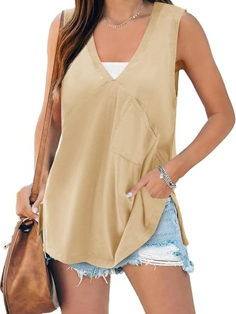 Fisoew Womens Summer Tank Tops V Neck Sleeveless Casual Loose Flowy Tunic Workout T Shirts