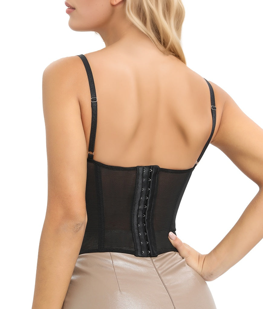 Lace Bustier Corset Tops For Women Going Out Mesh Overbust Adjustable Strap Waist Cincher Crop Bustier Party Rave Date Night Outfit Tank Top