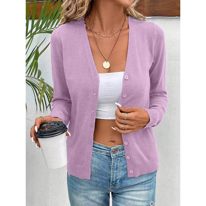 Women's Long Sleeve V-Neck Button Down Cardigan Knit Shrugs Sweater