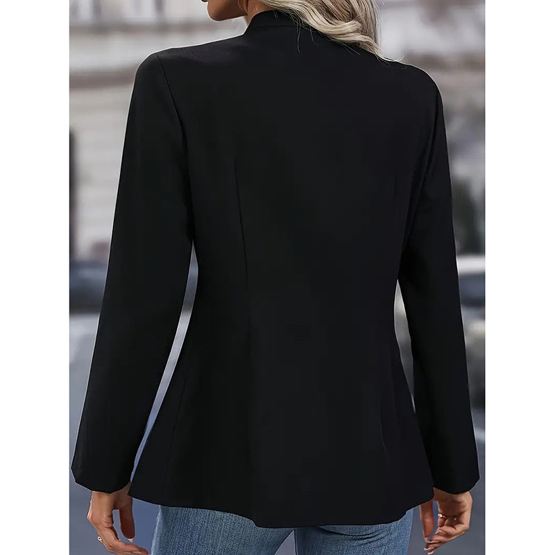 Women's Open Front Mock Neck Double Breasted Long Sleeve Blazer Business Jacket